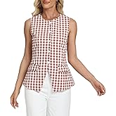 D-Sun Women's Sleeveless Blazer Vest Button Down Suit Vest Tops Gingham Trendy Round Neck Business Outerwear Waistcoat