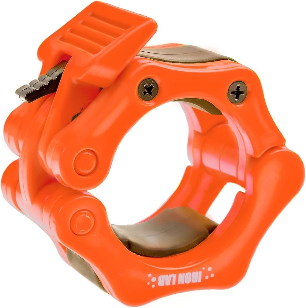 Iron Lab 2" Olympic Barbell Clamps Pair ABS Clips Orange Collars Pro Quality