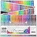 100 Gel Pen Set | Evermae Design Co. | 100 Unique, Bright, Vibrant Colors - Glitter, Neon, Fluorescent | Gel Pens for Coloring Books, Art Projects, and Artist Pens