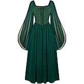 Scarlet Darkness Renaissance Costume Women Pirate Dresses Split Bell Sleeve Medieval Ren Faire Dress with Pockets