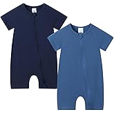 JunNeng 2 Pack Footless Long/Short Sleeve Baby Romper with Zipper Cotton Infant Sleepwear