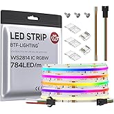 BTF-LIGHTING FCOB WS2814 IC RGBW 3000K COB LED Strip Flexible High Density Uniform Chasing Color Light 16.4FT DC24V 784LED/m 14IC/m 10mm Width for Home Indoor Decor(No Adapter or Controller)