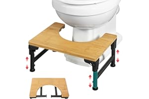 AOKITSINK Bamboo Toilet Stool Iron 7''&9'' Adjustable Heights Foldable Iron Toilet Assistance Poop Steps with Non-Slip Layer for Adults Children Pregnant Women Bathroom New Upgrade