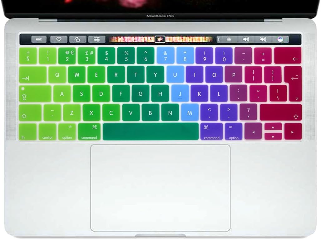 MMDW English UK Ombre Rainbow Silicone Keyboard Cover for MacBook Pro 13 15 inch 2019 2018 2017 2016 with Touch Bar&Touch ID Model:A2159 A1989 A1706/A1990 A1707,European Version - Image 3