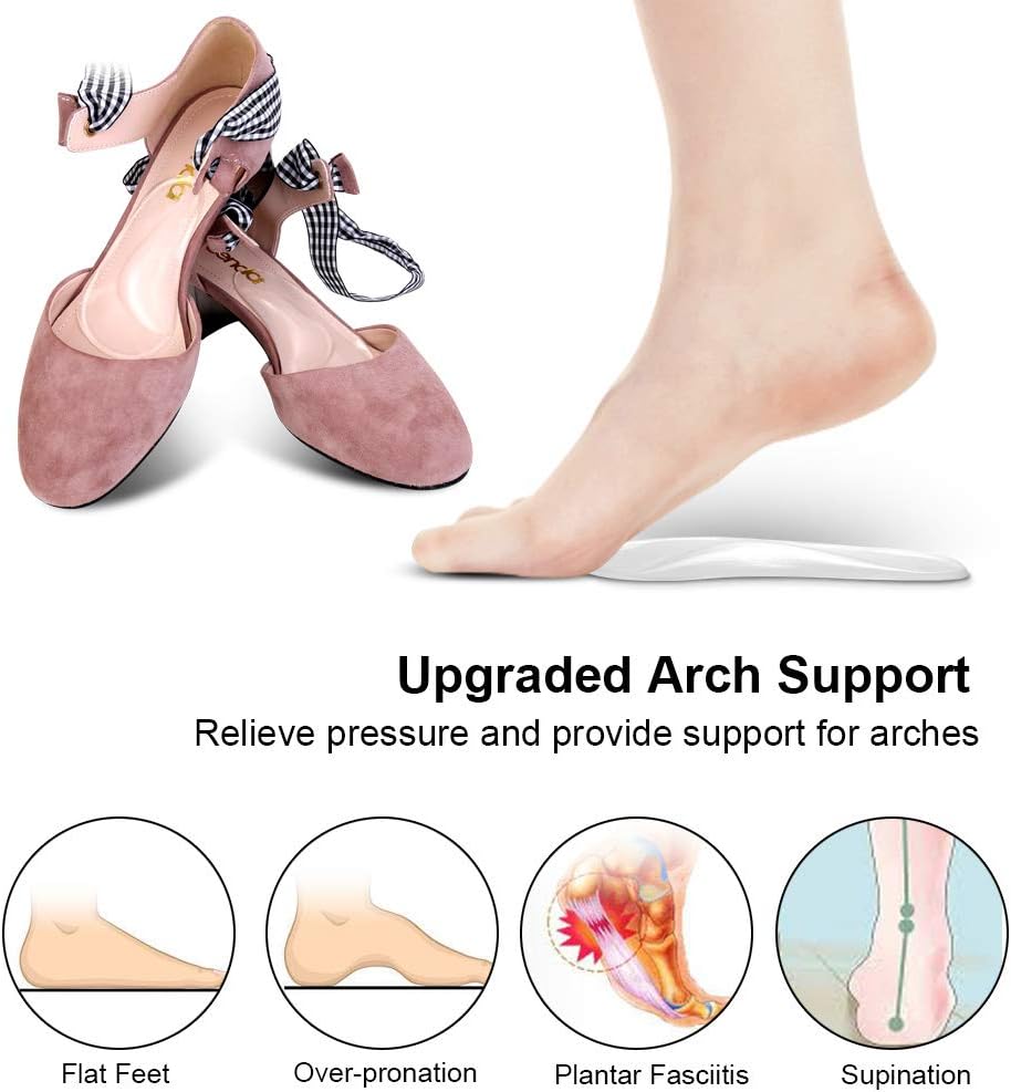 Arch Support Insoles for Flat Feet Soft Gel Insole Pads Reusable Stick on Shoe Inserts Adhesive Arch Cushions for Plantar Fasciitis Relieve Pressure and Feet Pain for Men and Women (2 Pair Clear) - Image 5