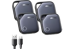 UGREEN FineTrack (iOS Only) Air Tracker Tags 4 Pack, 1-Year USB-C Rechargeable Battery Bluetooth Tracker Compatible with Apple Find My, Item Finder Smart Tag for Keys, Luggage - [Apple MFi Certified]