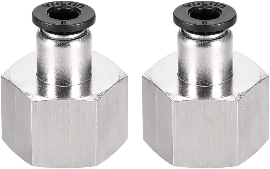 sourcing map Push to Connect Tube Fitting Adapter 6mm Tube OD X 1/2PT (19mm) Female Straight Pneumatic Connecter Pipe Fitting 2pcs