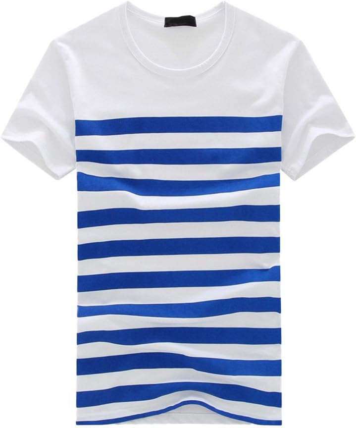 Men's Classics Striped T Shirt Crew Neck Short Sleeve Summer Casual Pullover Tee Top (L, Blue)