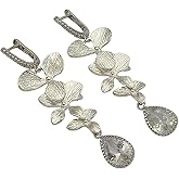 Elegant Orchid Floral Drop Earrings with Clear CZ Stones - Bridal and Bridesmaid Jewelry.