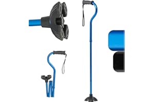 Medline Offset Folding Cane, 4-Point Base with Cushioned Gel Handle, Supports up to 350 lbs, Blue