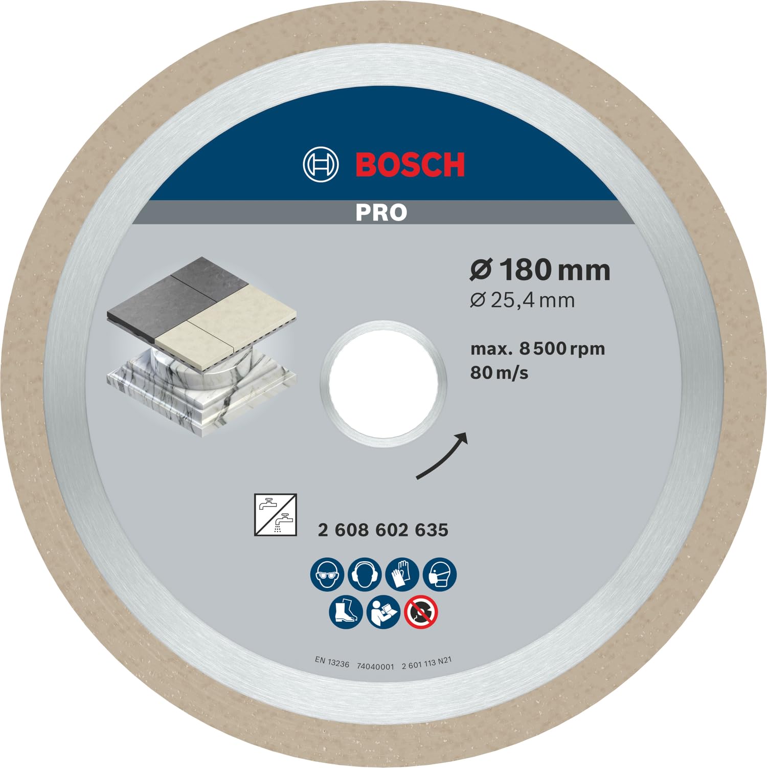 Bosch 1x PRO Ceramic Diamond Cutting Disc for Bore 25.4 and Tile Cutters (for Tiles, Hard tiles, Ø 180 mm, Professional Accessory Table Saw)