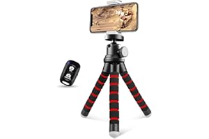 Sensyne Phone Tripod, Flexible Cell Phone Tripod with Phone Holder and Wireless Remote, Mini Travel Tripod Stand, Compatible with All Cell Phones, Cameras (Red)