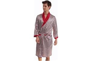 Large Size 3XL 4XL 5XL Robe Men Summer Single Nightgown Navy Blue Satin Bathrobe Kimono Gown Long Sleeve Home Dressing Gown (