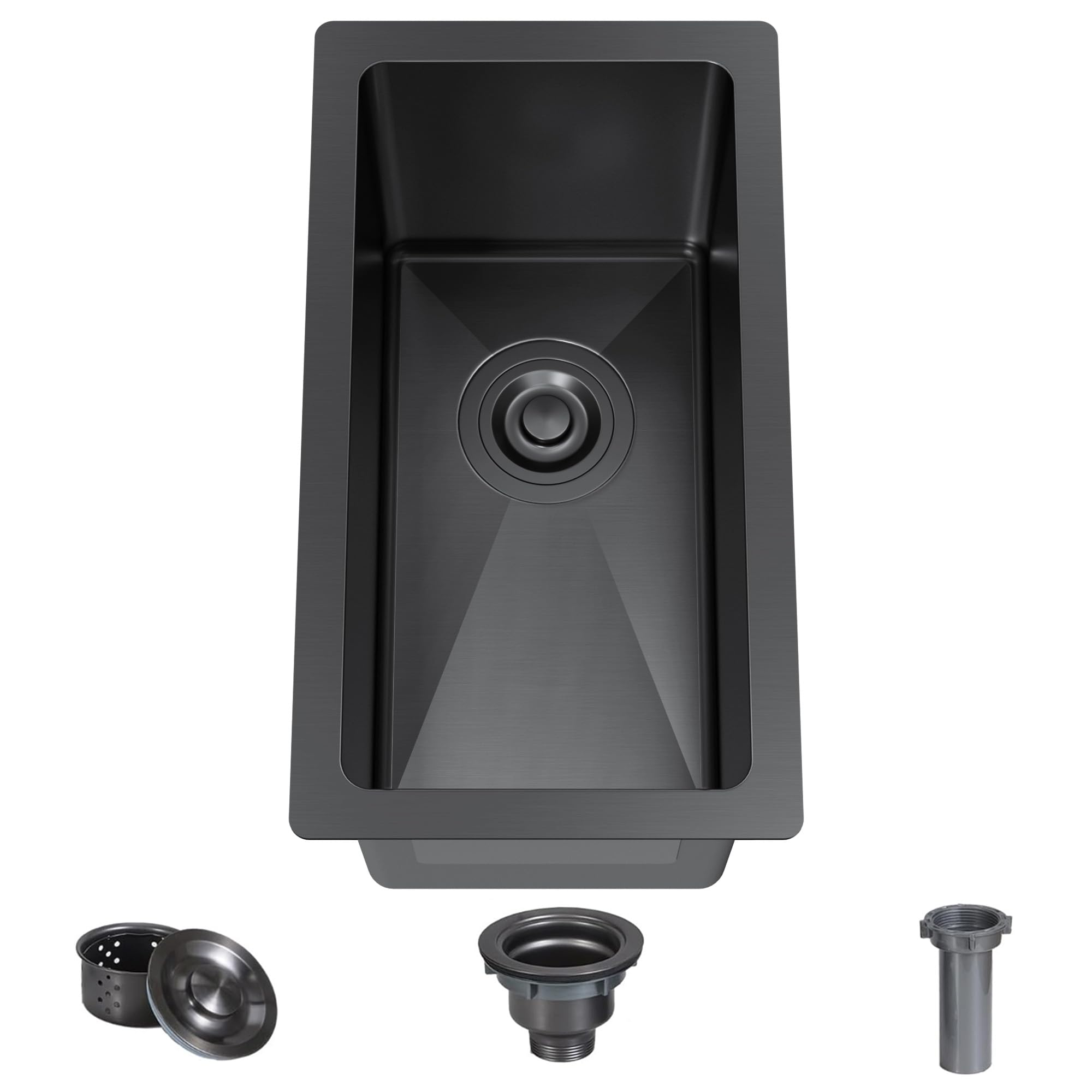 Photo 1 of 10 x 18 Inch Black Drop In Bar Sink Single Bowl Topmount Bar Prep 18 Gauge Stainless Steel Bar Sink with Basket Strainer