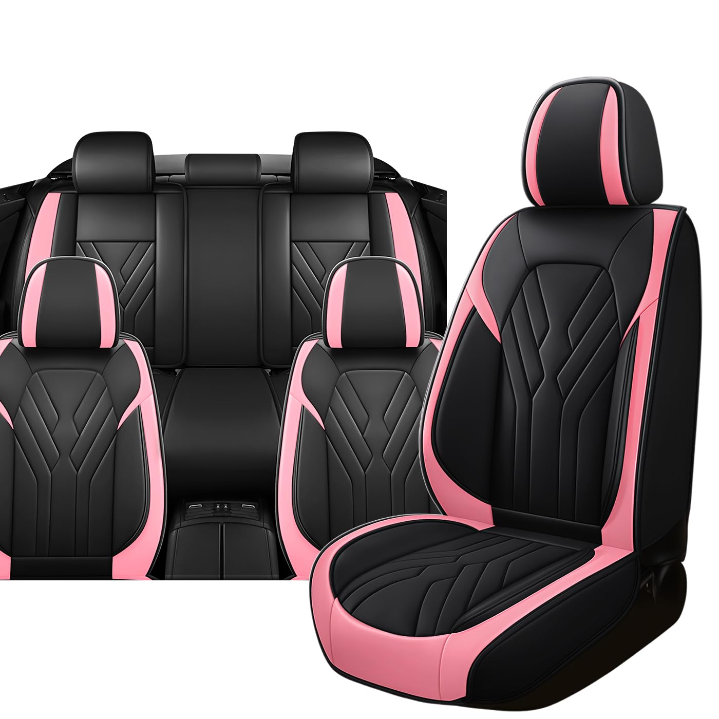 Photo 1 of | Car Seat Covers Racing Style Custom Fit | Front & Rear Full Set | Easy to Clean and Anti-Slip Seat Covers Black Pink