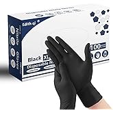 Edith qi Black Nitrile Disposable Gloves Pack of 100, Food Safe, Textured Fingertips, Powder Free Latex Free, Medical Exam Gloves, Extra Large