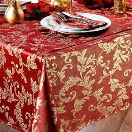 THE TABLECLOTH SHOP Palace Burgundy Gold Christmas Tablecloth 1.8m x 2 ...
