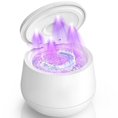 RBPVON Ultrasonic Retainer Cleaner, 45kHz Ultrasonic Dentures Cleaner Machine, Portable Ultrasonic Cleaner with 4 Timing Modes for Night Guards, Braces, Aligner, Sport Mouth Guards, Jewelry and More