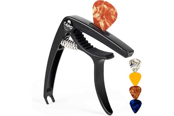 AARVI Guitar Capo 6-String for Acoustic & Electric Guitars - Universal Clamp with 4 Premium Picks - Compatible with Ukulele,