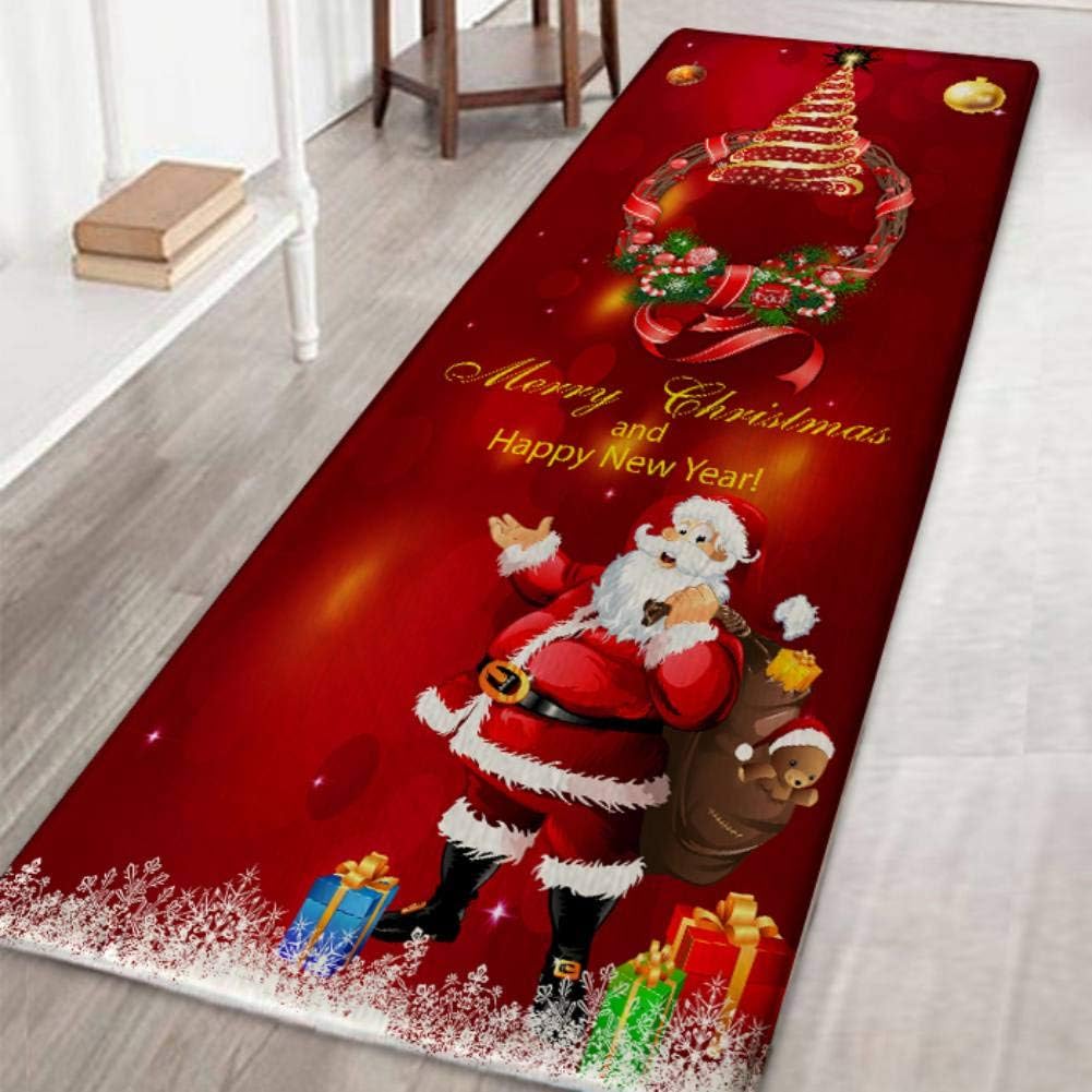 Ardorlove Thicken Home Decor Ornament Soft Cartoon Xmas Rug Runner 3D Caroset Door Mat Festival Christmas Carpet Non-Slip Bath Mat Comfortable Mat Floor Rug - 40 * 120cm Christmas Wreath (40 * 120cm)