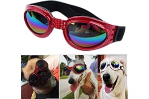 CIAWASEI Dog Sunglasses, Adjustable Folding Eye Wear UV Protection Windproof Polarized Sunglasses for Dogs (Red)