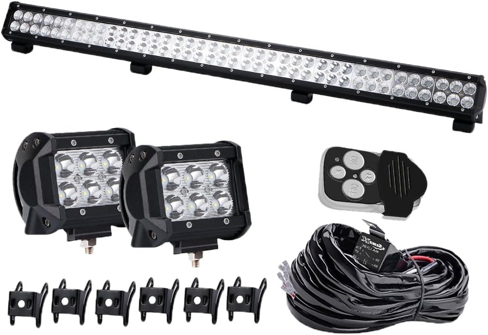 SABER X 36" IN Led Light Bar & 4" 18w Cube Pods Offroad Driving Lighting Fog Lamps with Toggle Switch Remote Relay Wiring Harness fit Jeep Roadsmith Triumph Chev GMC Yukon Ford Hummer