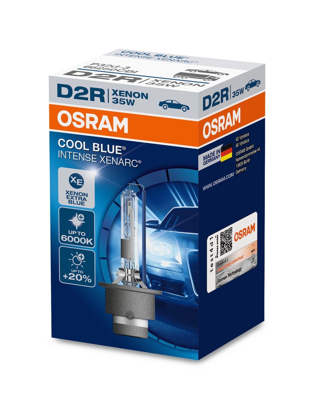 OSRAM XENARC COOL BLUE INTENSE D2R xenon headlamp blub 66250CBI 20% more light 1 piece in folding box