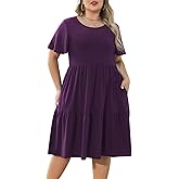 Nemidor Plus Size Summer Midi Dress for Curvy Women, Casual Layered Vintage Swing Dresses with Pockets 16-26