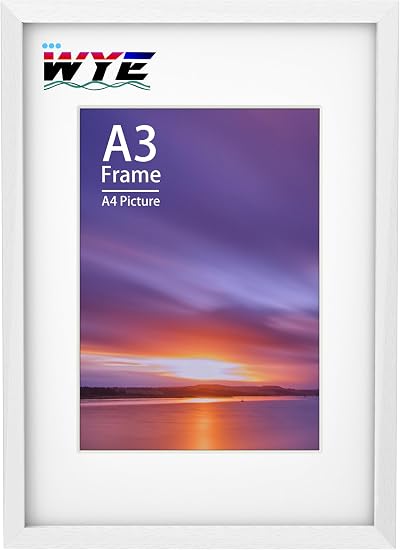 wyewye A3 Wood Picture Frame 44.5x32.2 cm with A3 Outer, Plexiglass, White