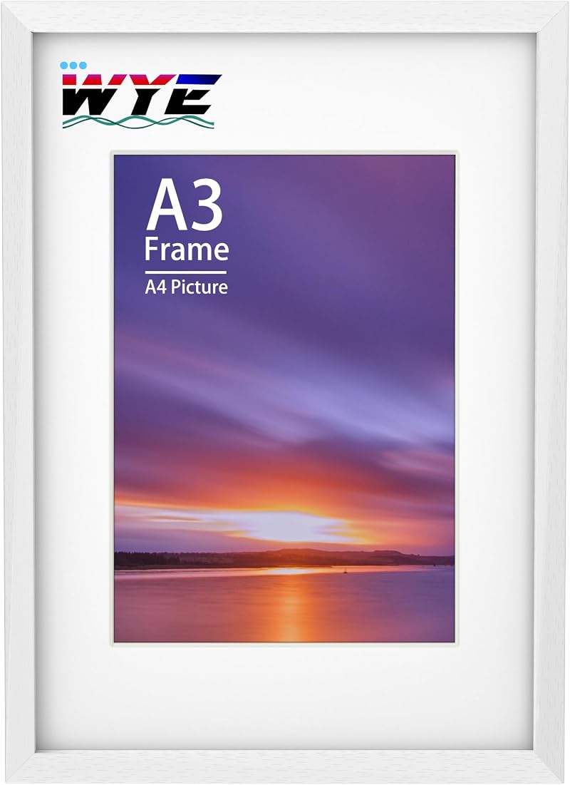 wyewye A3 Wood Picture Frame 44.5x32.2 cm with A3 Outer, Plexiglass, White