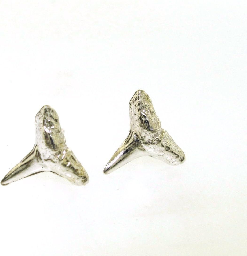 Silver Stud Earrings, cast from fossil shark teeth