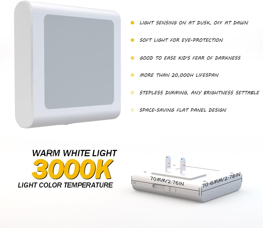 MAZ-TEK Plug-In Led Night Light with Auto Dusk to Dawn Sensor, Adjustable brightness Warm White lights for Hallway, Bedroom, kids Room, Kitchen, Stairway, 2 Pack - - 