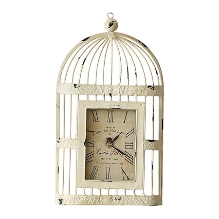 Qrfdian Horloge Murale De Cage à Oiseaux En Fer Forgésalon