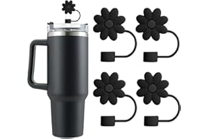 SpexArt Flower Straw Covers Toppers for Stanley Cups 30&40 Oz Tumbler Accessories 4PCS Silicone Straw Caps Reusable Straw Tips Protectors for Stanley Cup 10mm 0.4in Straws,Black