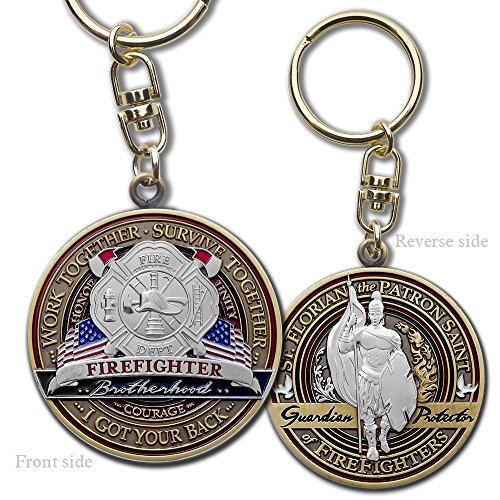 FireFighter Brotherhood Challenge Key Chain Â· Saint Florian Keytag Â· Morale Gift