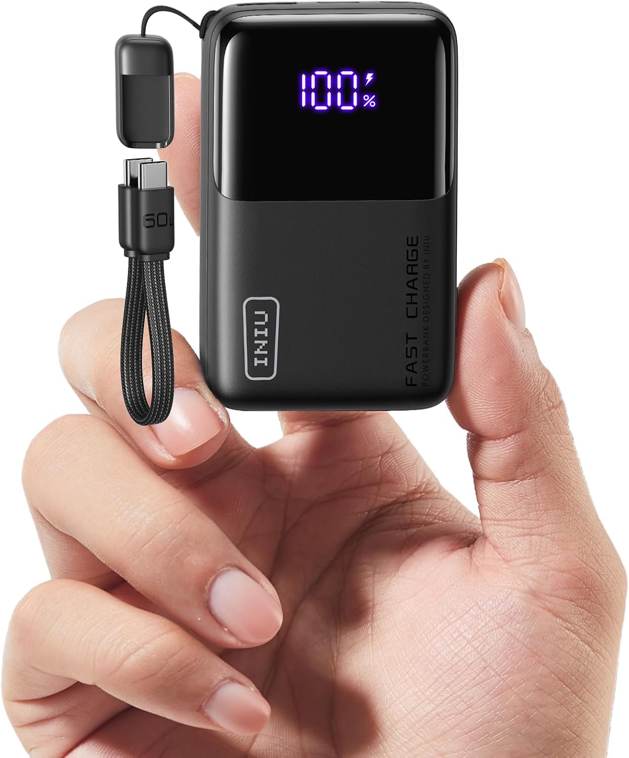INIU Ultra Mini Powerbank, 10000mAh 45W Schnellladen mit USB C Kabel