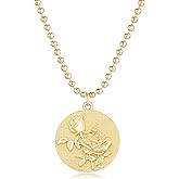 MYEARS Women Birth Flower Necklace Gold Butterfly Coin Disc Pendant Cubic Zirconia 14K Simple Dainty Beaded Chain Everyday Trendy Jewelry - 12 Months