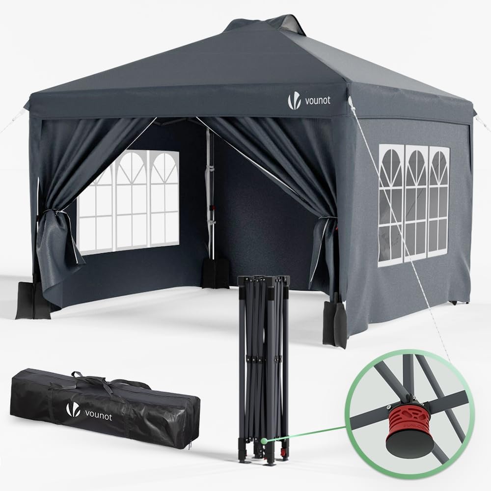 VOUNOT 3m x 3m Pop Up Gazebo with Sides Central Lock System Grey