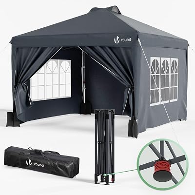 VOUNOT 3m x 3m Pop Up Gazebo with Sides Central Lock System Grey