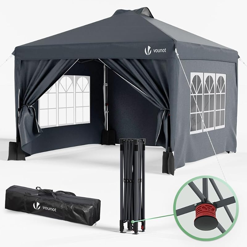 VOUNOT 3m x 3m Pop Up Gazebo with Sides Central Lock System Grey