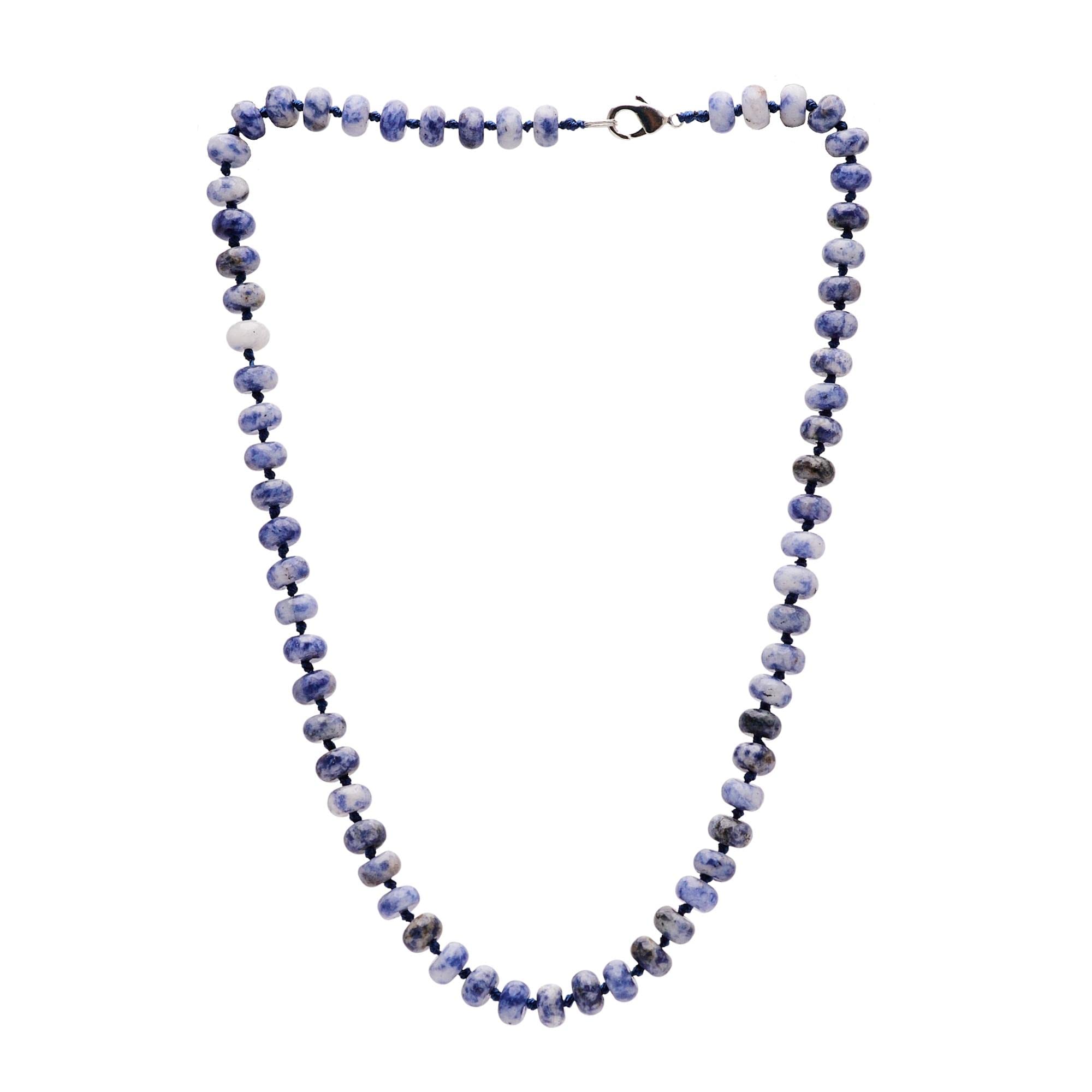 Treasure Bay Women's Handmade Necklace 8mm Rondle Shape Gemstone Beaded Necklace (Blue Spots)