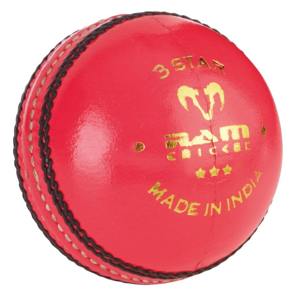 Ram Cricket 3 star Match Ball – Box of 6 – 4 piece leather Construction – Hand Stitched Traditional Seam – For match or training – Lacquered finish for Durability – Available in 5.5oz, 5oz & 4.75oz