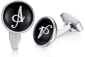 HONEY BEAR Initial Alphabet Letter Cufflinks Round for Mens Wedding Gift