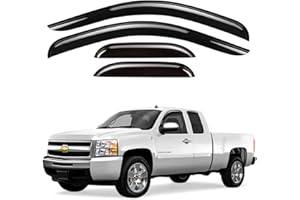 GrandWheel Co Smoke Tinted Tape-On Side Window Vent Visor Deflectors Rain Guards Compatible with Chevrolet (Chevy) Silverado/GMC Sierra 1500 2007-2013 Extended Cab - 4pcs. GW0075, BLACK
