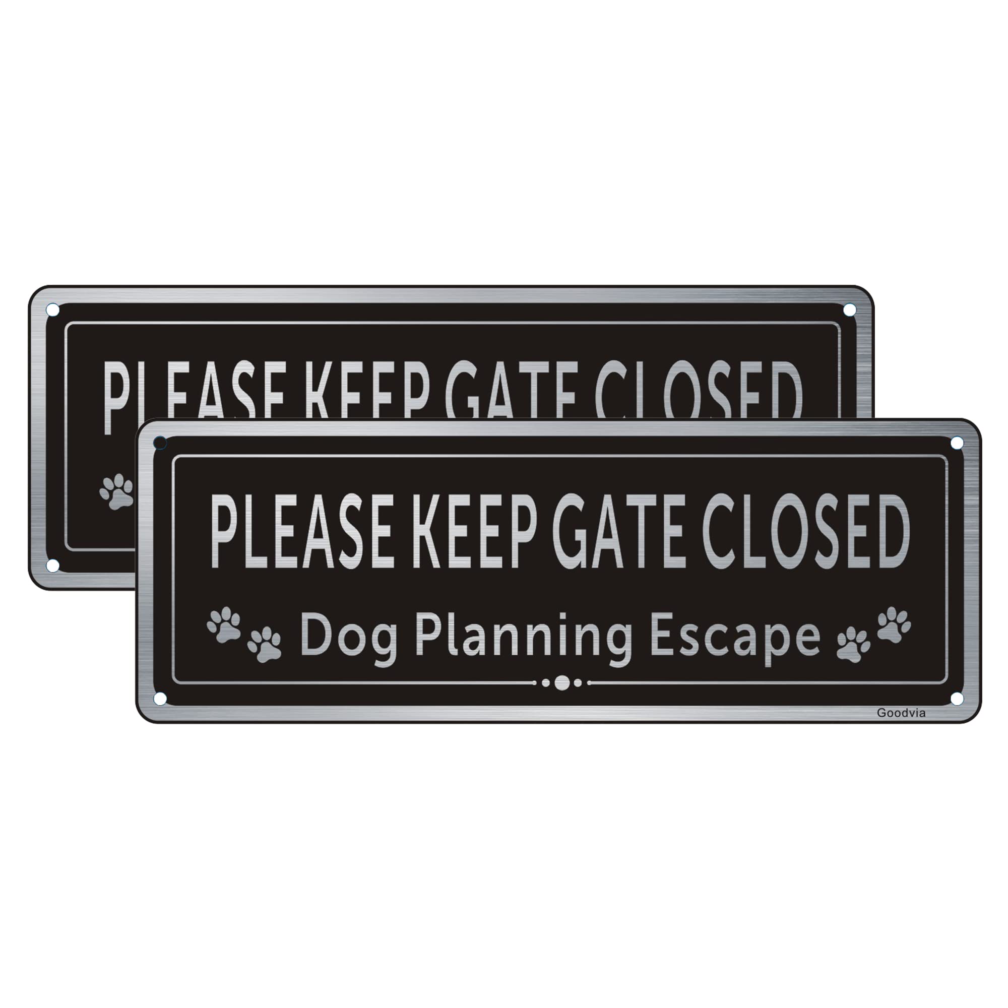 Goodvia 2-Pack Please Close The Gate Sign Dog Brushed Aluminium 3.5 x 9.8 Inches, Rust Free Metal UV Protected Weather Resistant Durable Ink Easy to Mount