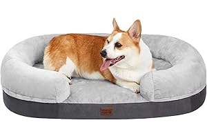 pettycare Orthopedic Dog Bed for Large Dogs with Memory Foam, Waterproof Pet Bed Soft Sofa with Washable Removable Cover Anti-Slip Bottom, Extra Head and Neck Support Sleeper, 38” Grey