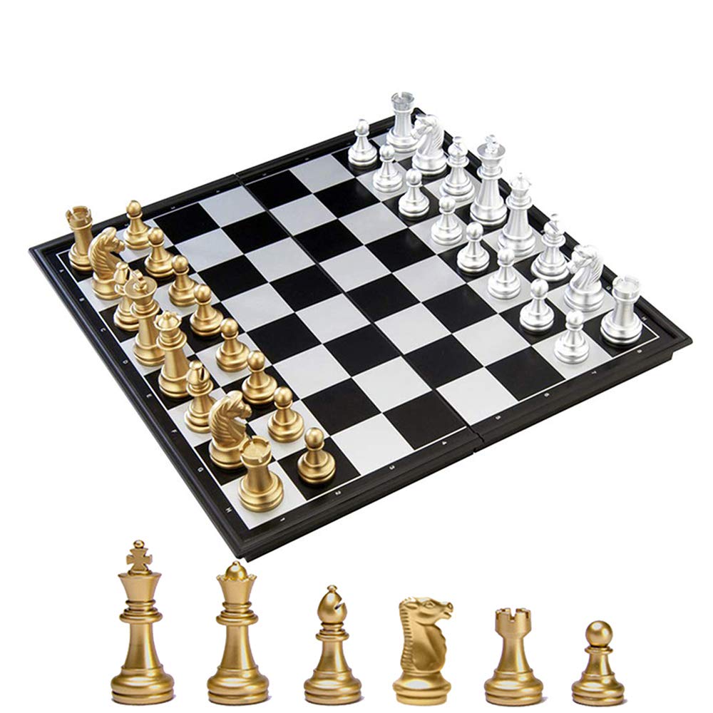 KOKOSUN Magnetic Chess Set with Folding Chess Board Gold and Silver Pieces Storage Convenient, Educational Toys/Gift for Kids and Adults (36×36cm)