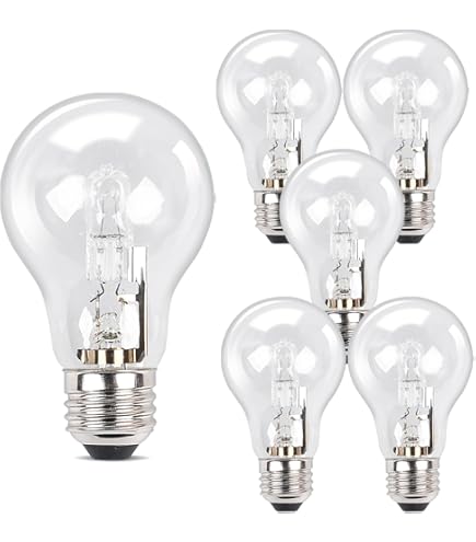 6-Pack Halogen Light Bulbs – 43W 120V A19, E26 Thread, Replaces 60W Bulbs, For Table Lamps & Enclosed Fixtures