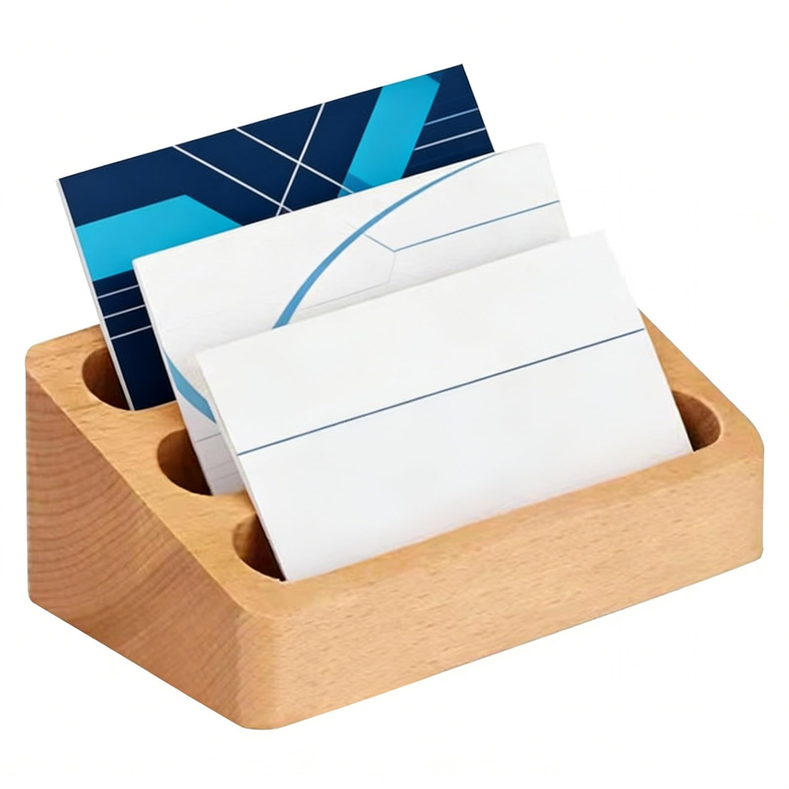 RoxNvm Wood Business Card Holders, 3-Tier Creative Business Card Stand, Office Business Card Holders Display, Beech Cards Stand Case Organizer for Offices,Home,School ,Capacity 30-50 Cards