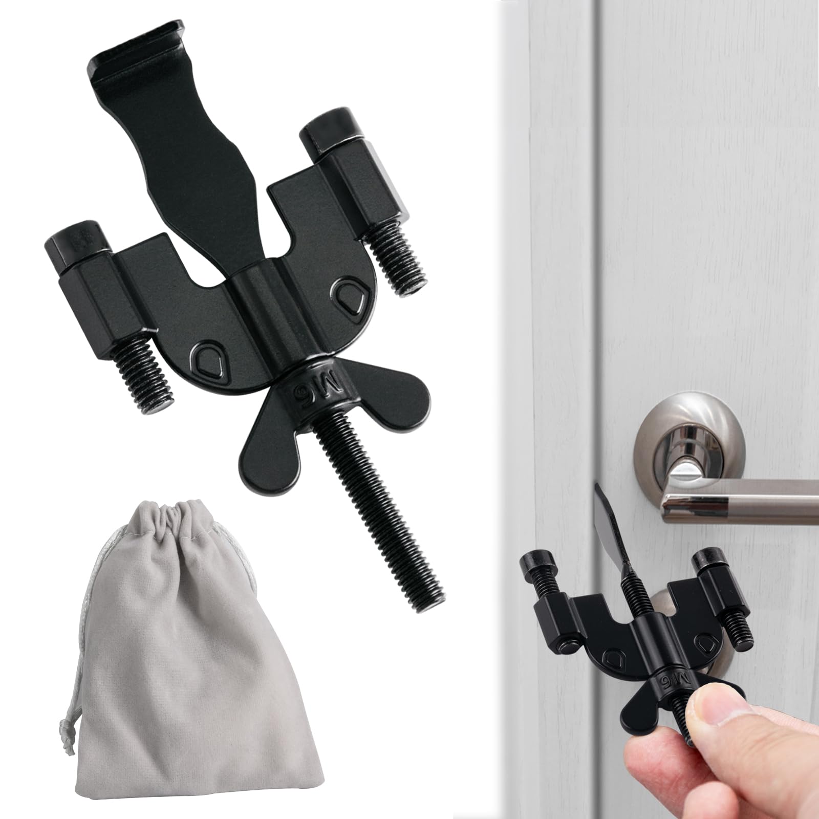 MEGAVOW Upgraded Portable Door Lock, Security Door Locker Without Drilling, Safety and Privacy Lock with Dual Nut Adjustment, Lockdown Devices from Inside for Home Travel Hotel Dormitories Black